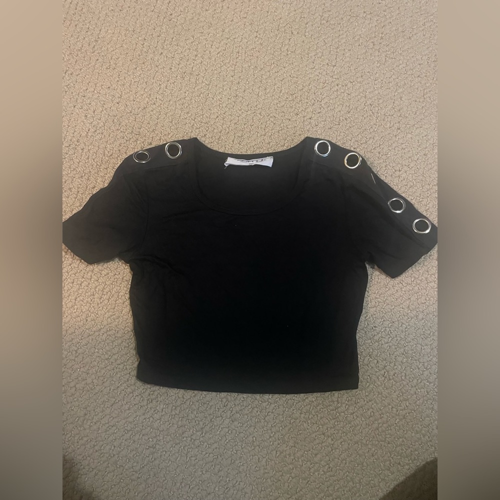 Emma and Sam Black Fitted Crop Top